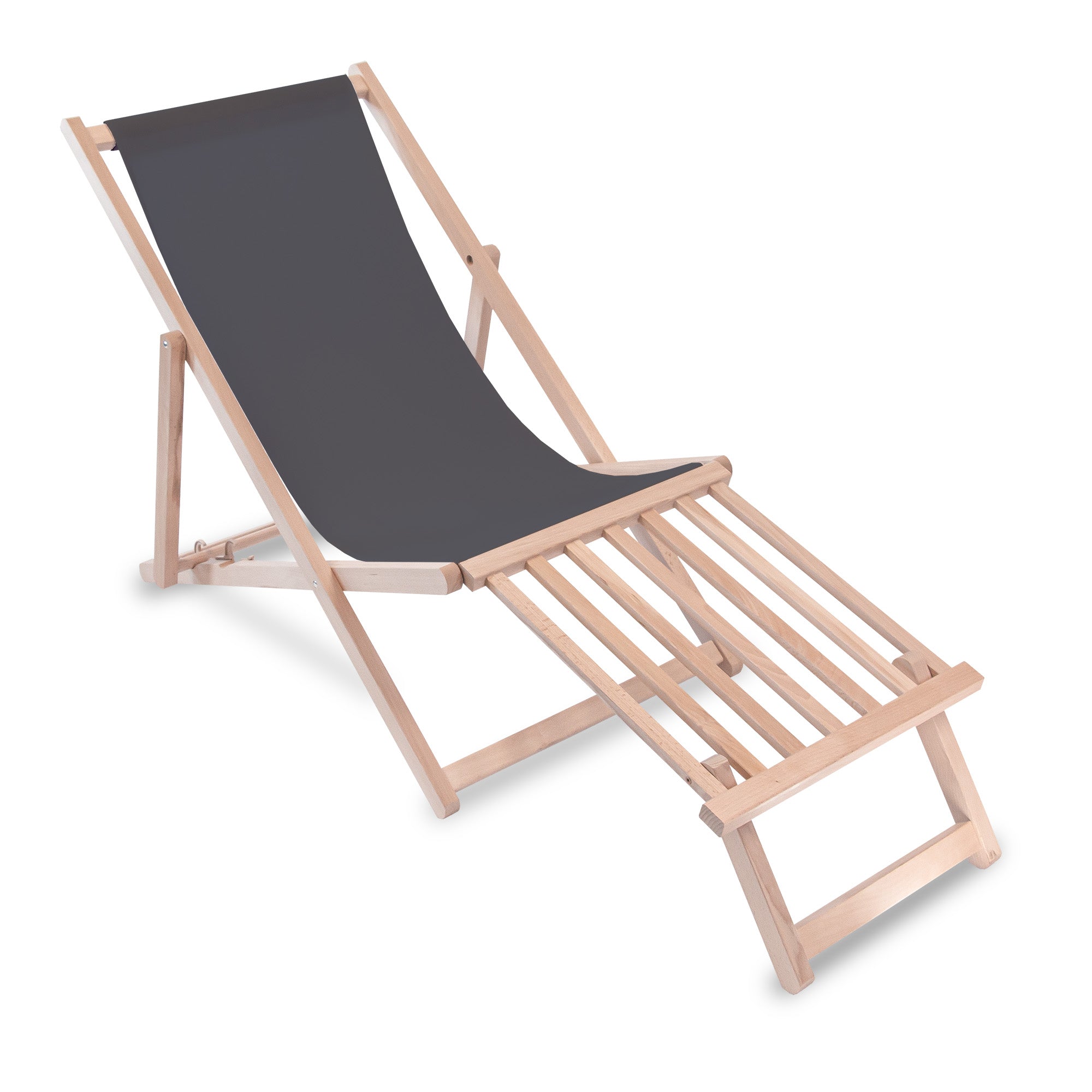 Wooden deck chair with wooden footrest Charcoal