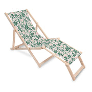 Wooden Deck Chair with Footrest Olive Leaves on Pink