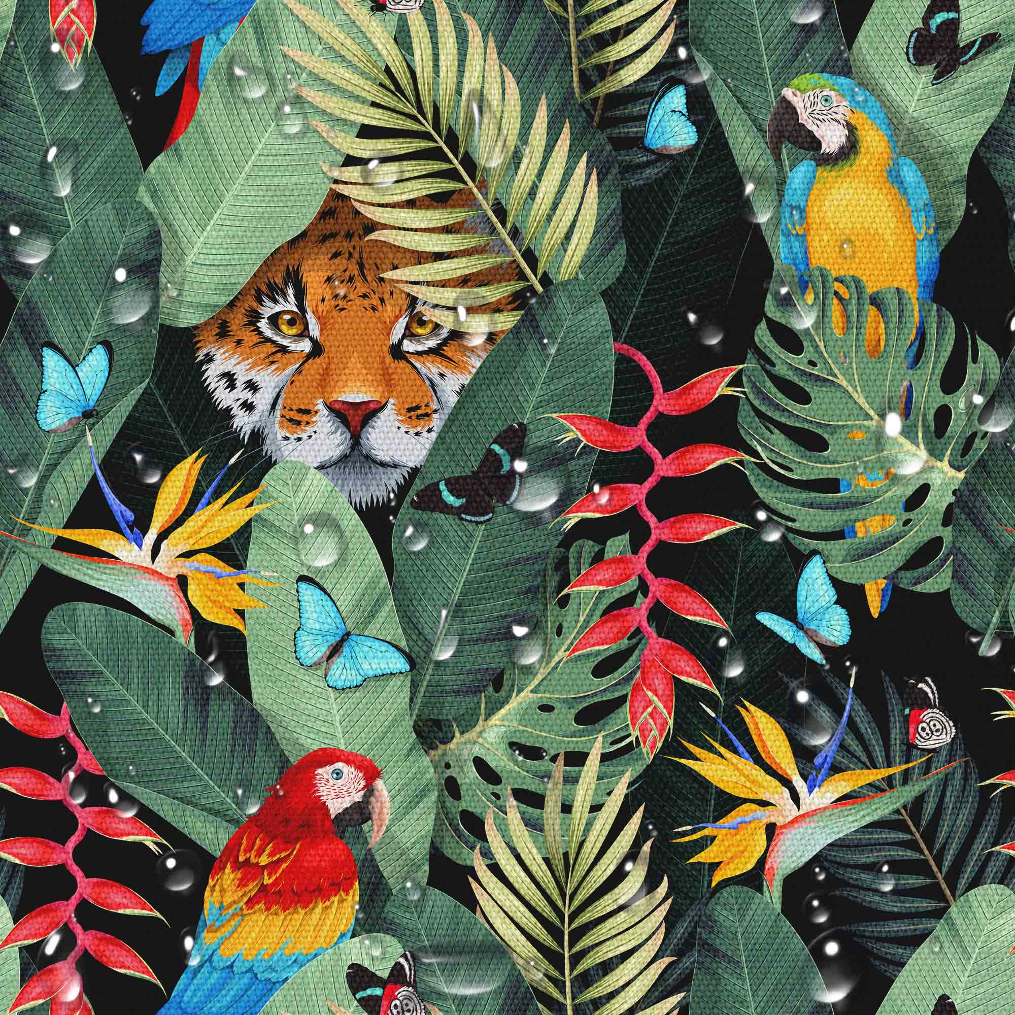 Jaguar And Palm Leaves