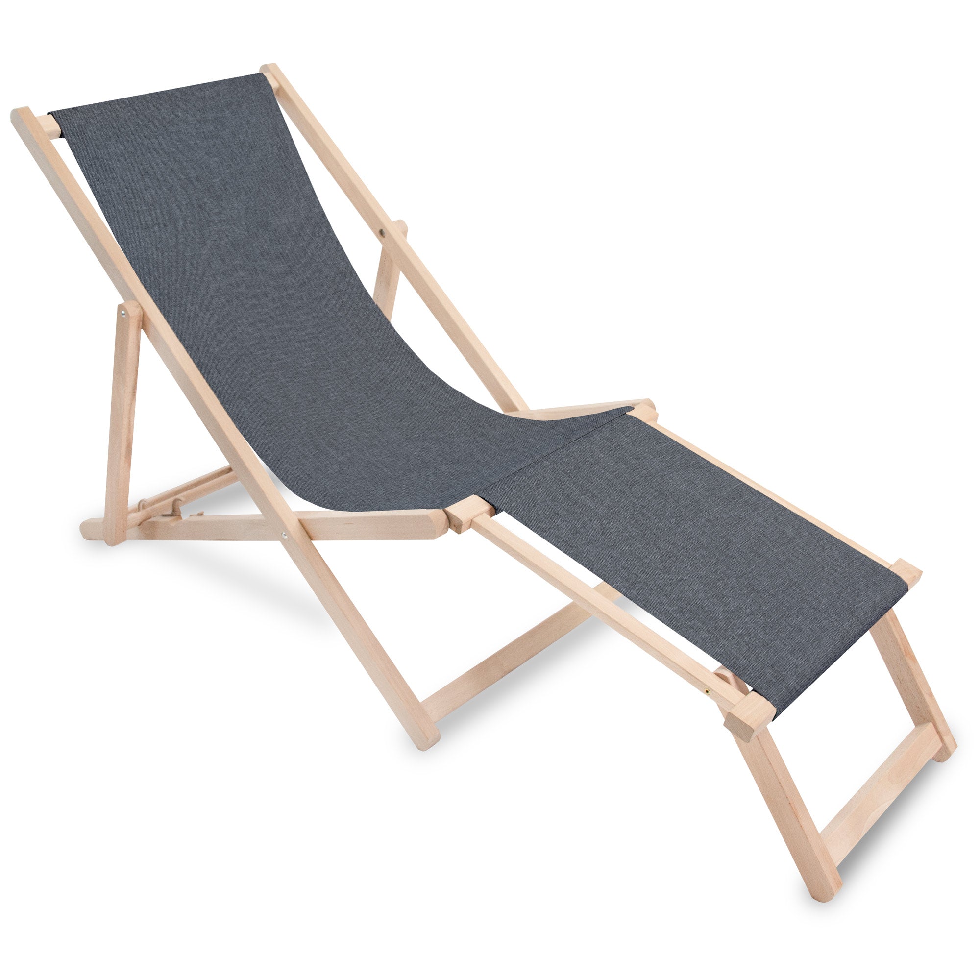 Wooden deck chair with footrest Linen imitation Ocean Isle