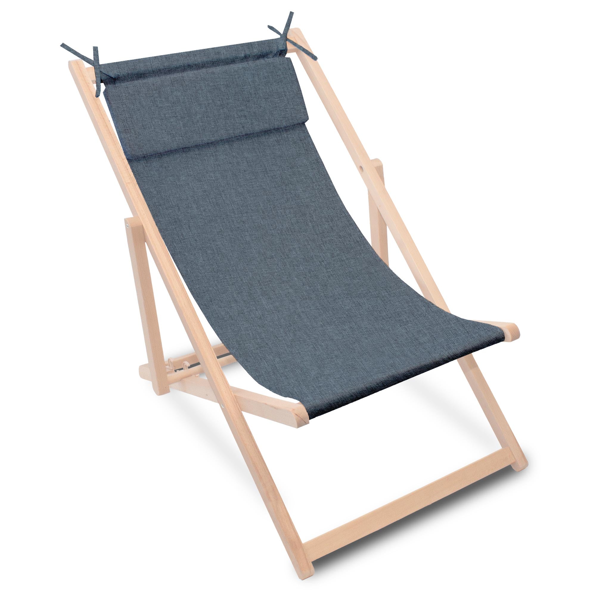Wooden Deck Chair with Cushion Linen Imitation Ocean Isle-M
