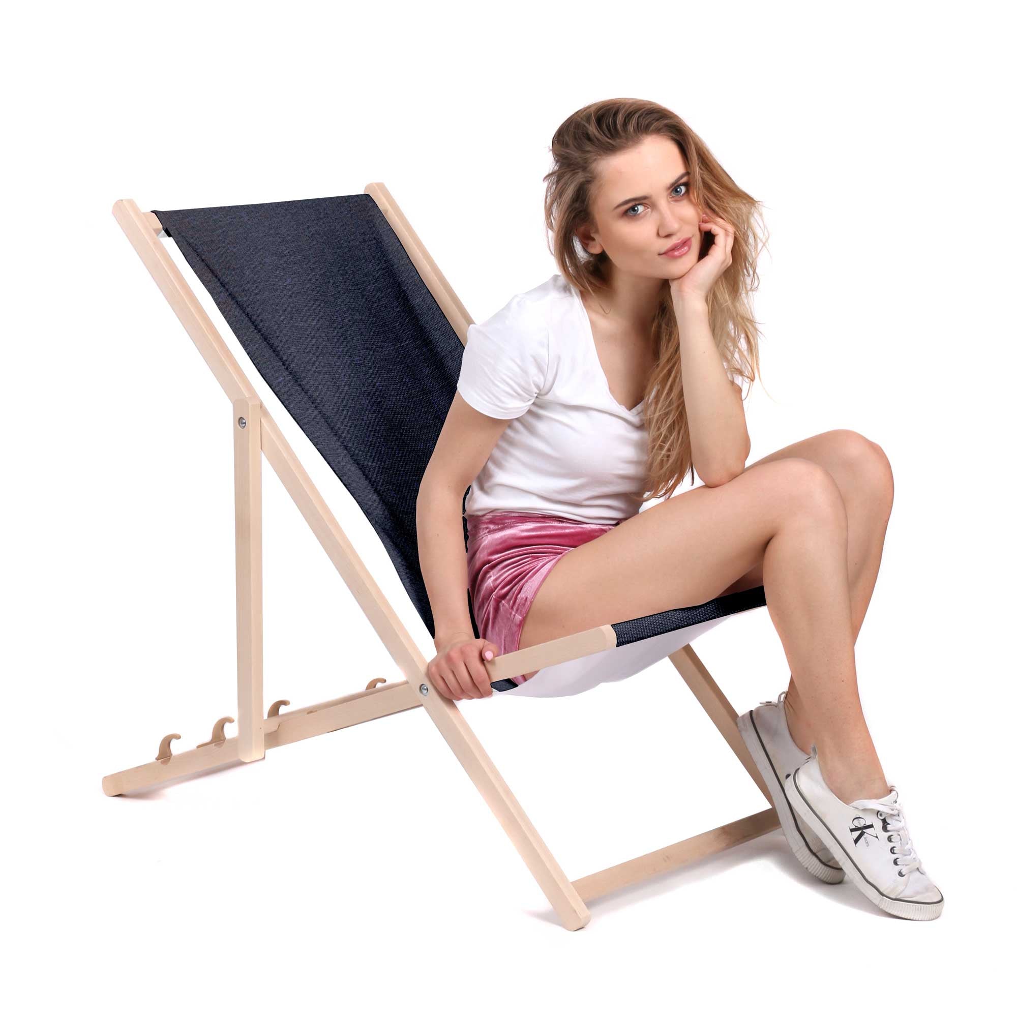 Wooden Deck Chair Linen Imitation Ocean Isle-S
