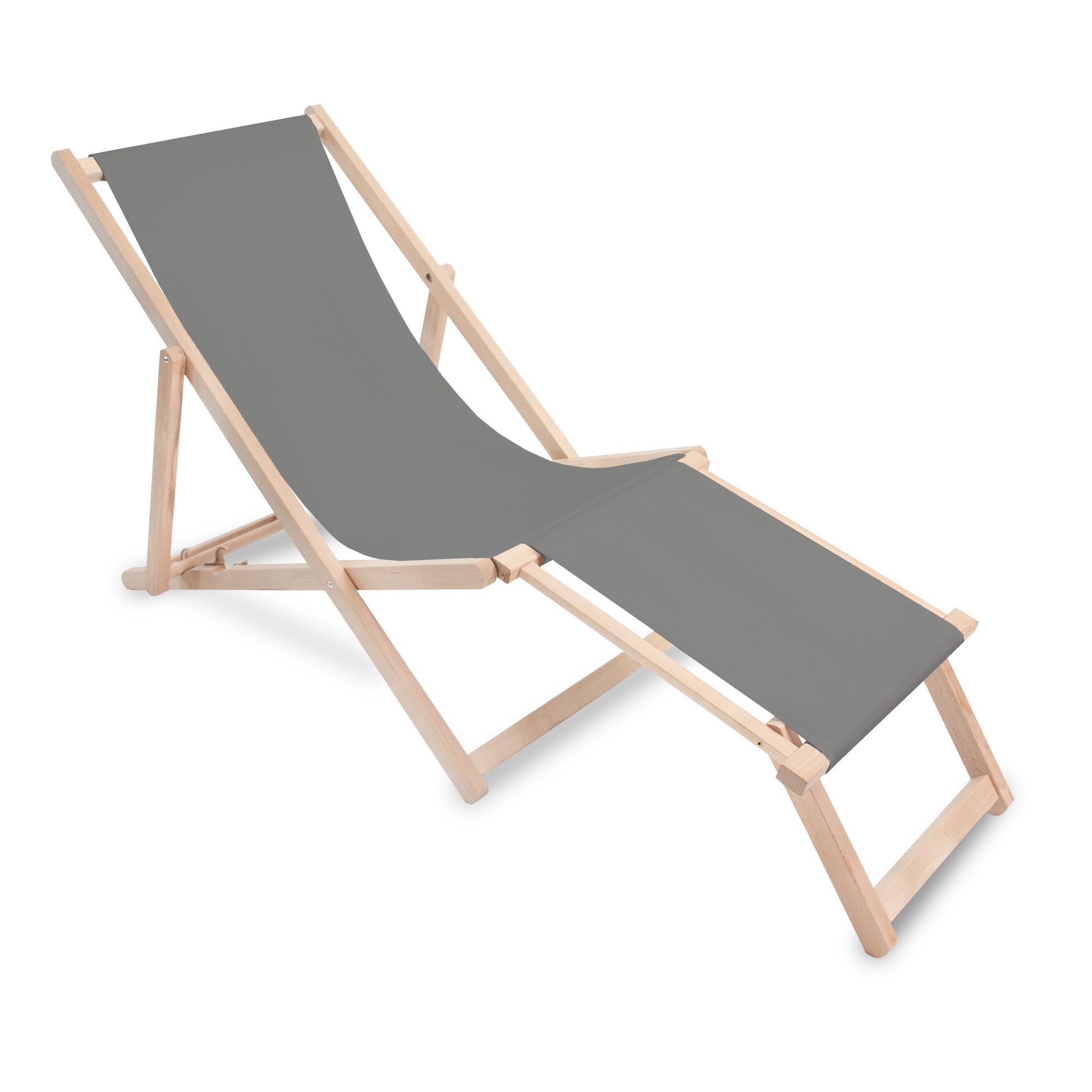 Wooden deck chair with footrest Grey