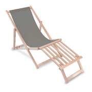 Wooden deck chair with wooden footrest Grey