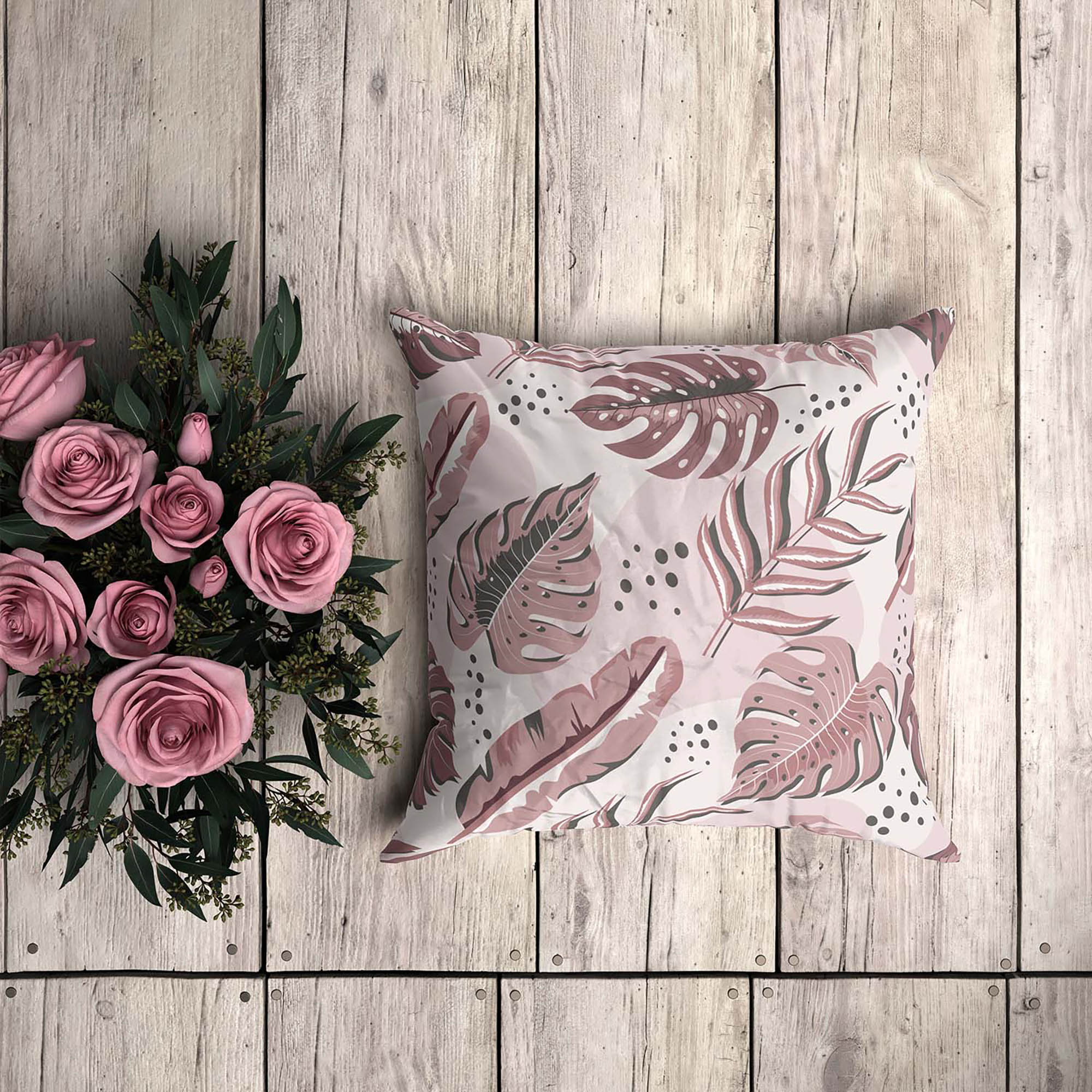 Pink Exotic Leaves-Tablecloth Fabric