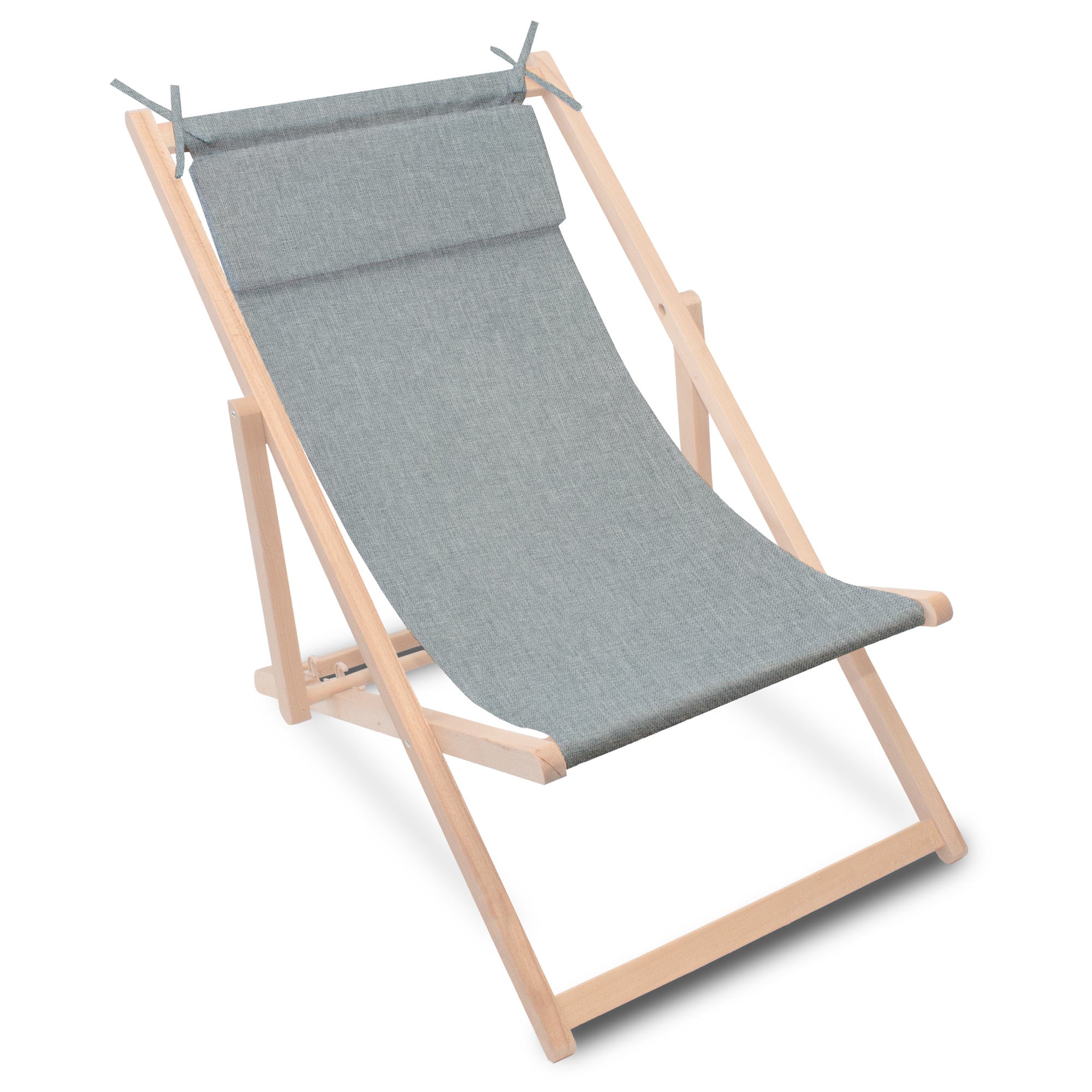 Wooden Deck Chair with Cushion Linen Imitation Light Grey
