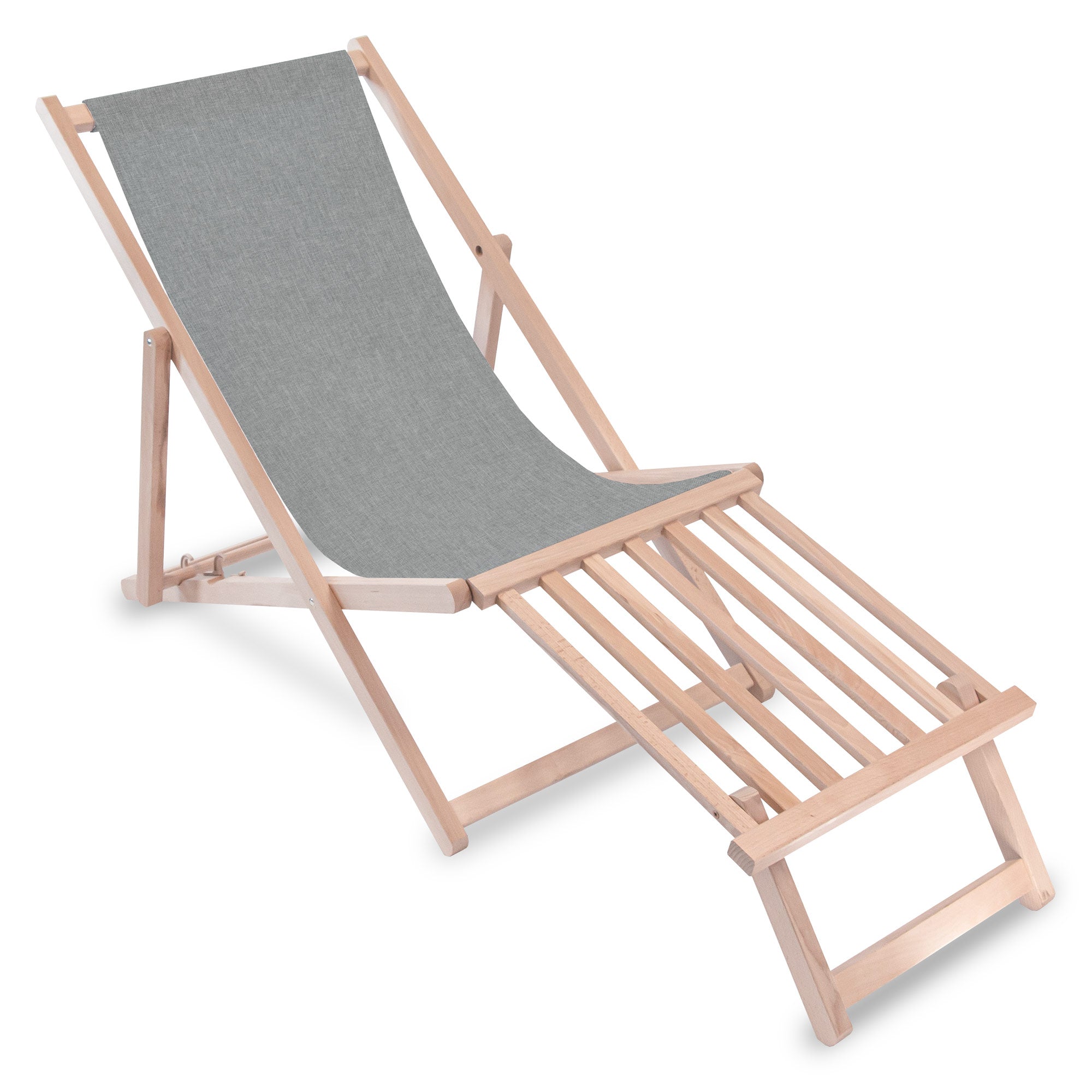 Wooden deck chair with wooden footrest Linen imitation Light Grey