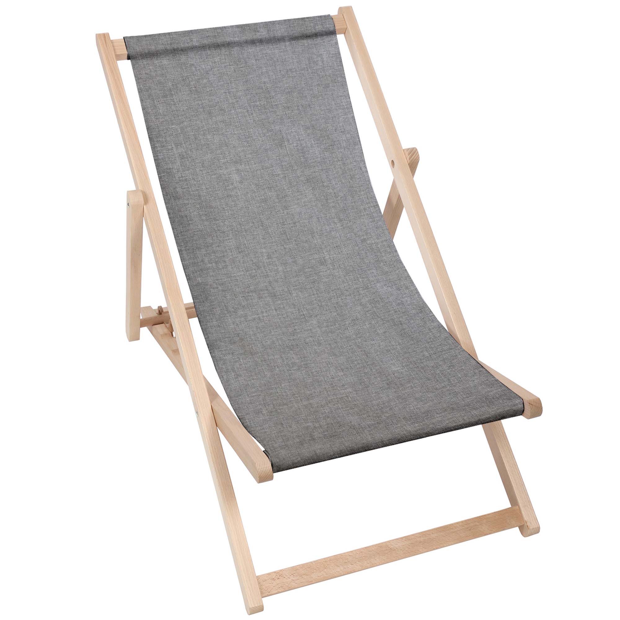 Wooden Deck Chair Linen Imitation Light Grey-M