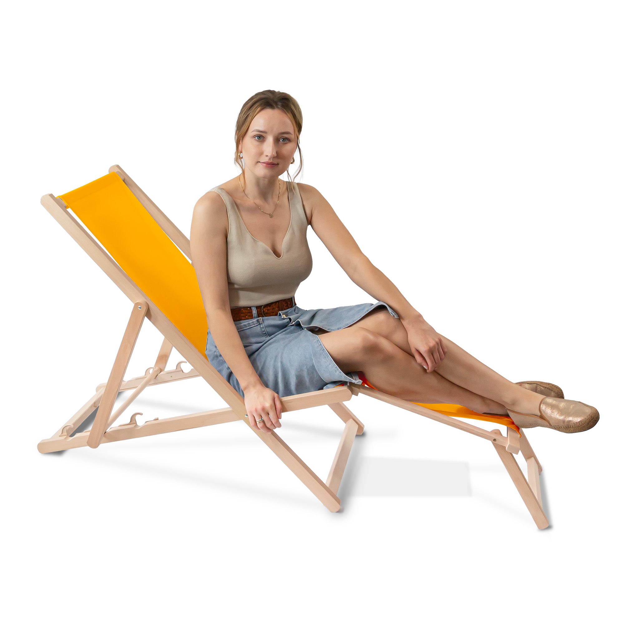 Wooden deck chair with footrest Mango