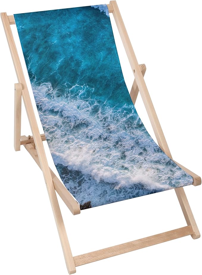 Vintage Wooden Deck Chair Beach Waves