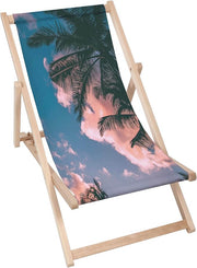 Wooden Deck Chair Under Palms Tree