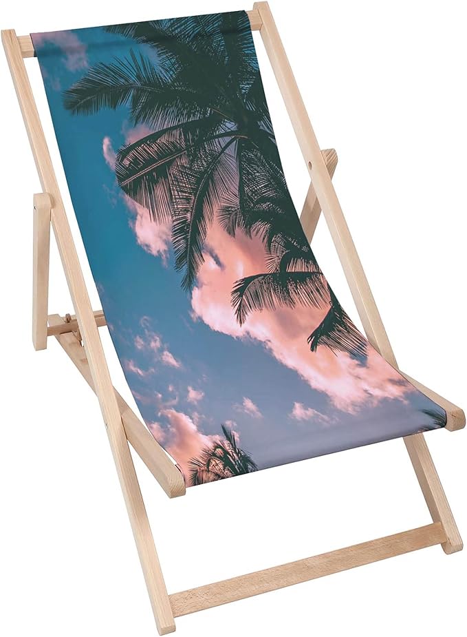 Wooden Deck Chair Under Palms Tree