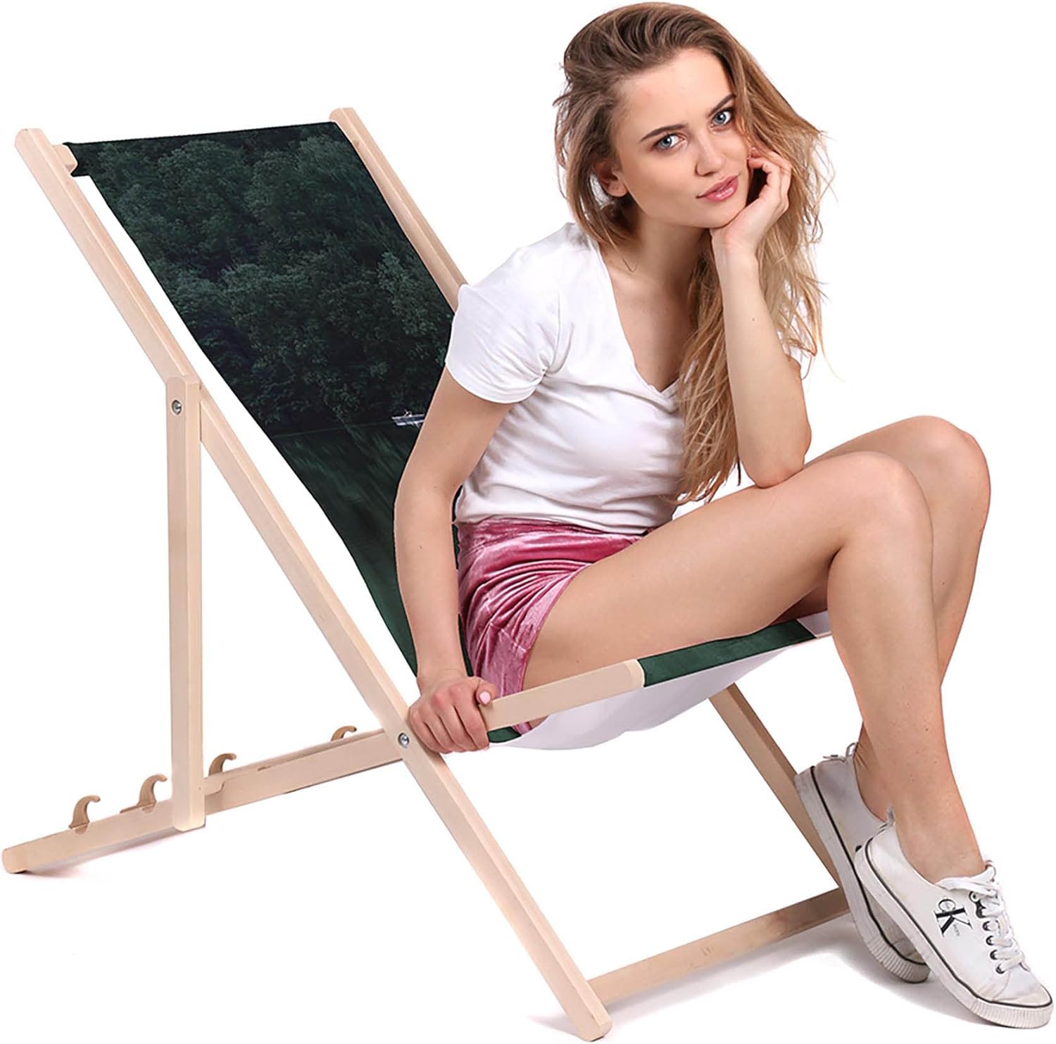 Vintage Wooden Deck Chair Emerald
