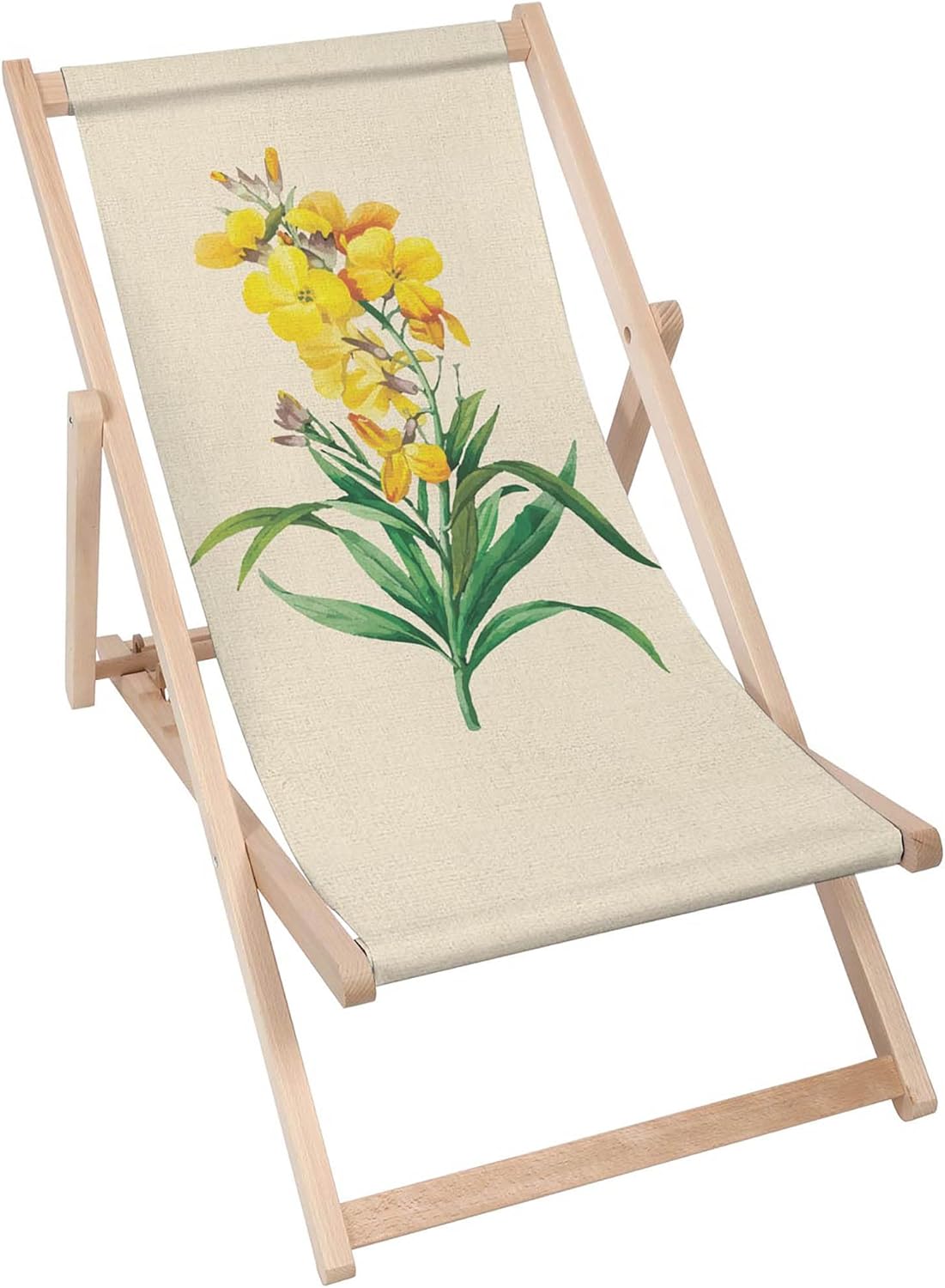 Vintage Wooden Deck Chair Yellow Flowers