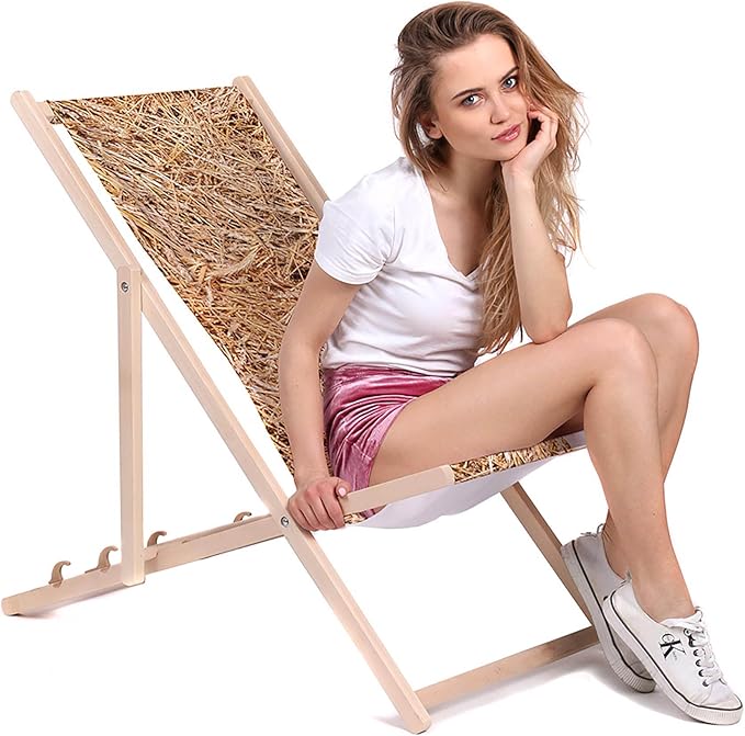 Vintage Wooden Deck Chair Village Straw