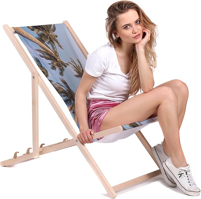 Vintage Wooden Deck Chair Palm Sky