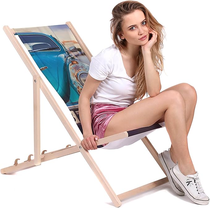 Wooden Deck Chair Old Blue Car