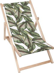 Vintage Wooden Deck Chair Retro Tropical Leaves