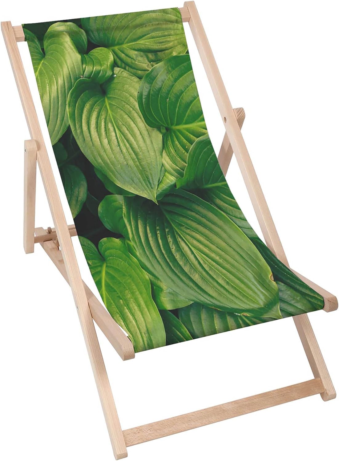 Vintage Wooden Deck Chair Big Green Leaves