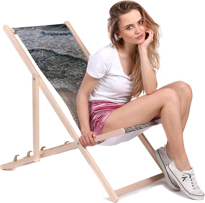 Vintage Wooden Deck Chair Calm Beach