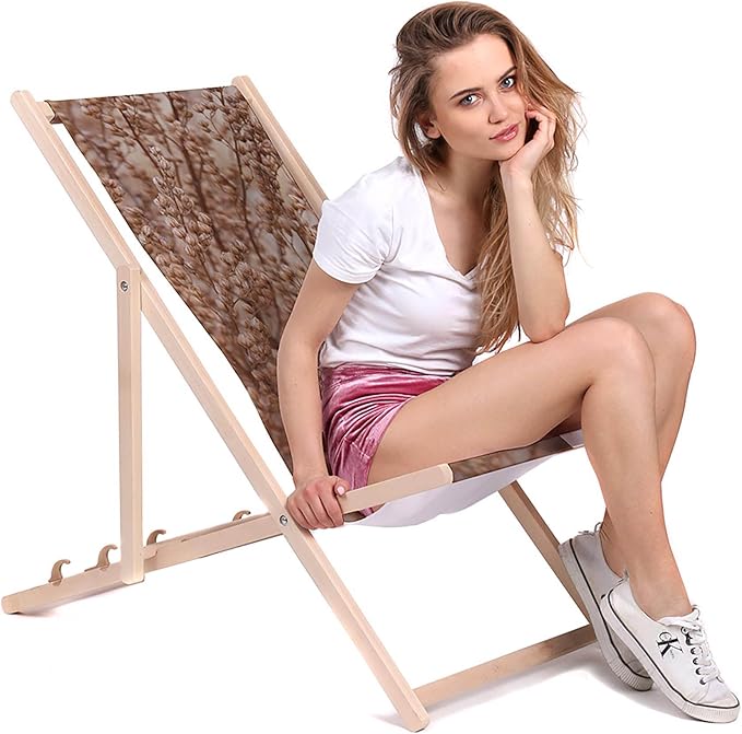 Vintage Wooden Deck Chair Brown Boho