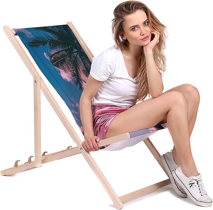 Wooden Deck Chair Under Palms Tree