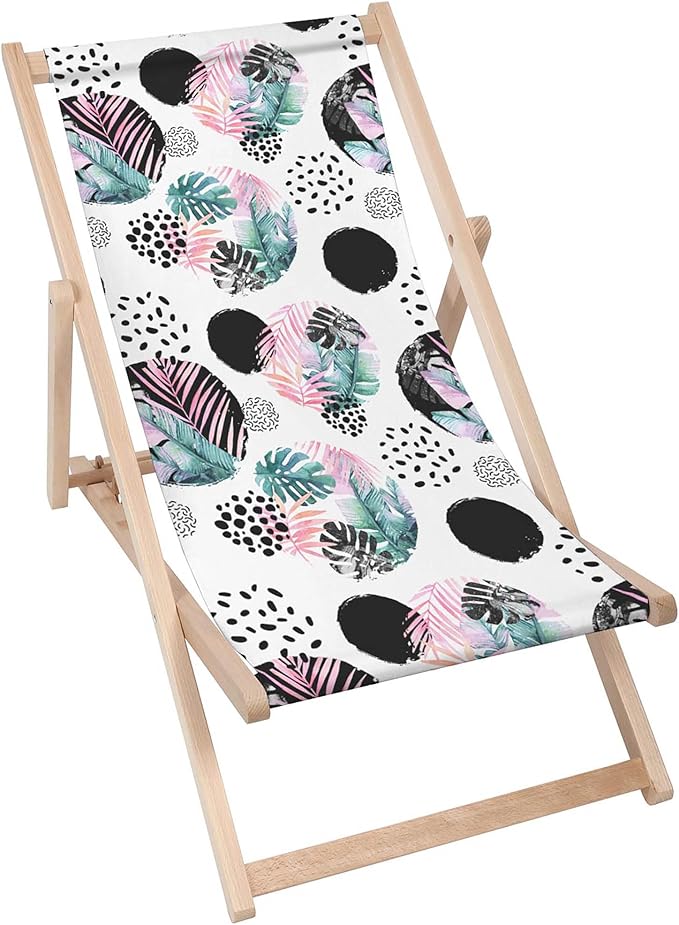 Vintage Wooden Deck Chair Abstract Leafy Circles