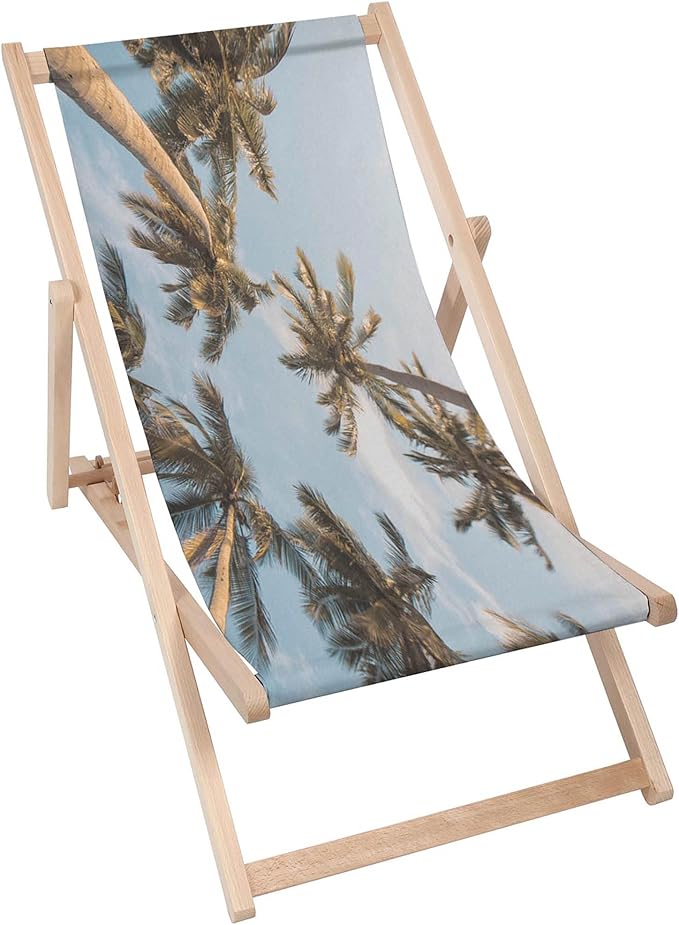 Vintage Wooden Deck Chair Palm Sky