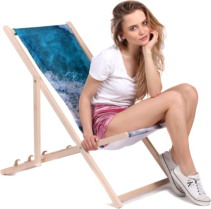Vintage Wooden Deck Chair Beach Waves
