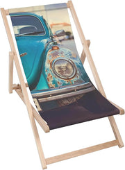 Wooden Deck Chair Old Blue Car