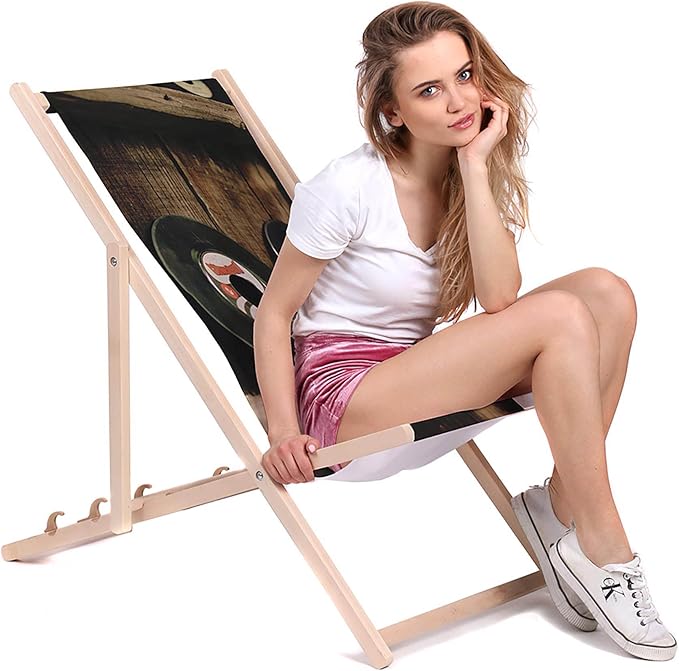 Vintage Wooden Deck Chair Vinyl Records