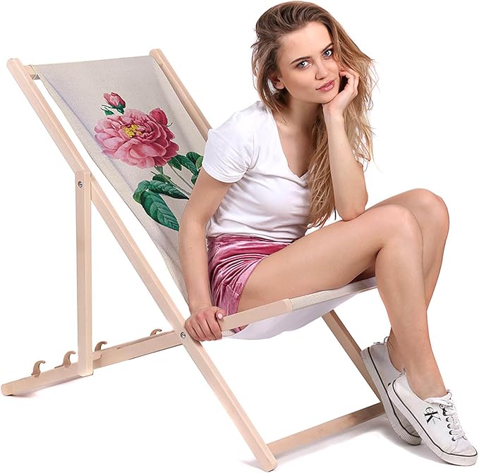 Vintage Wooden Deck Chair Pink Flowers