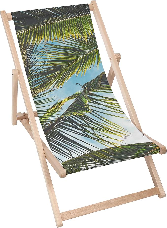 Vintage Wooden Deck Chair Palm Leaves