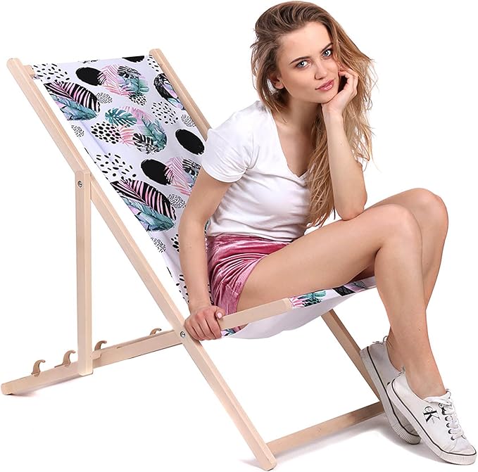 Vintage Wooden Deck Chair Abstract Leafy Circles
