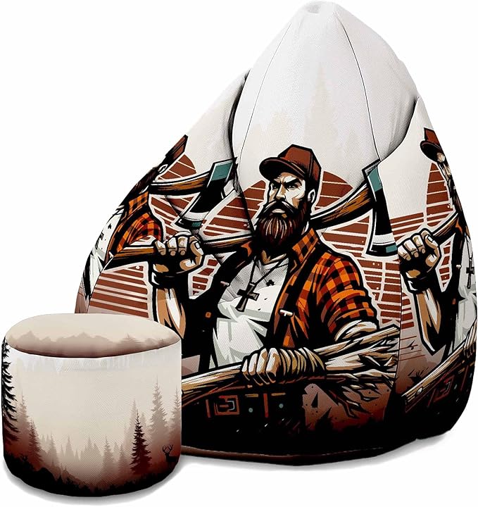 Pearshape Pouf with Footrest Lumberjack-Oxford