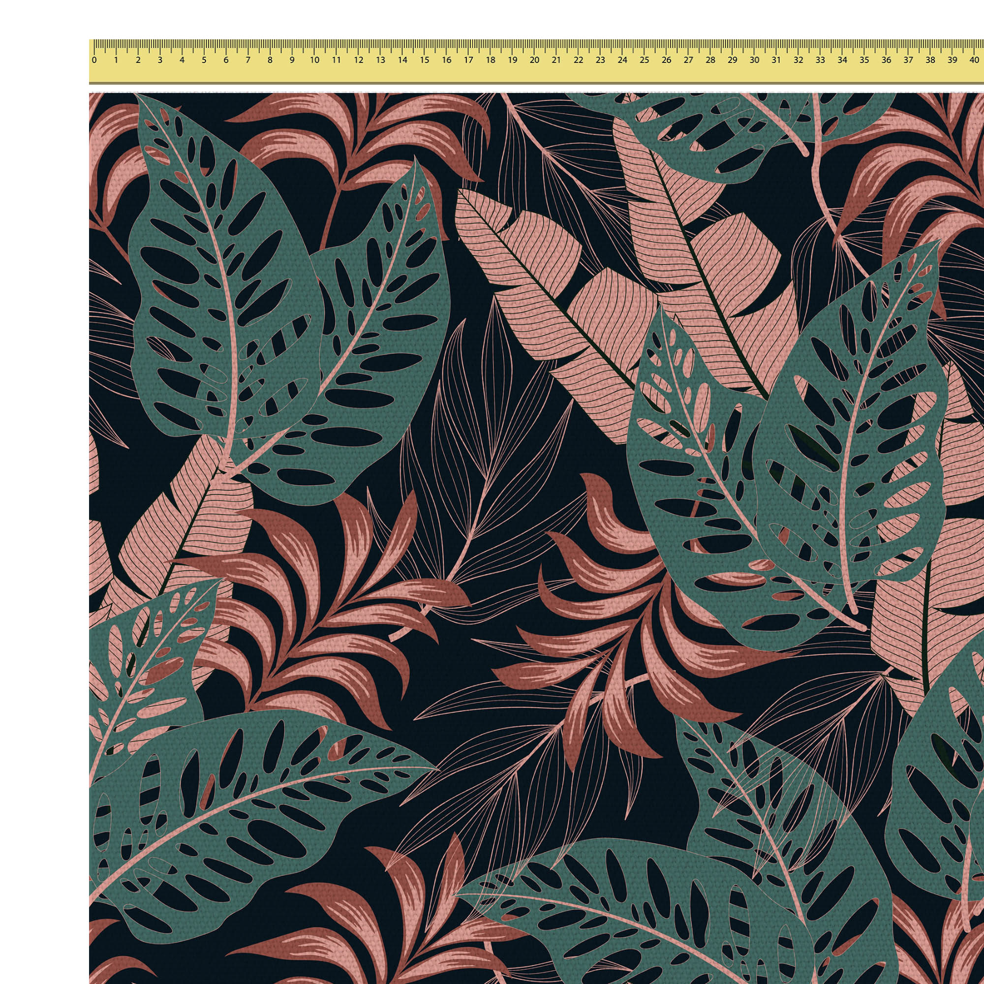 Tropical Dark Pink and Green Leaves-Flat Microfiber