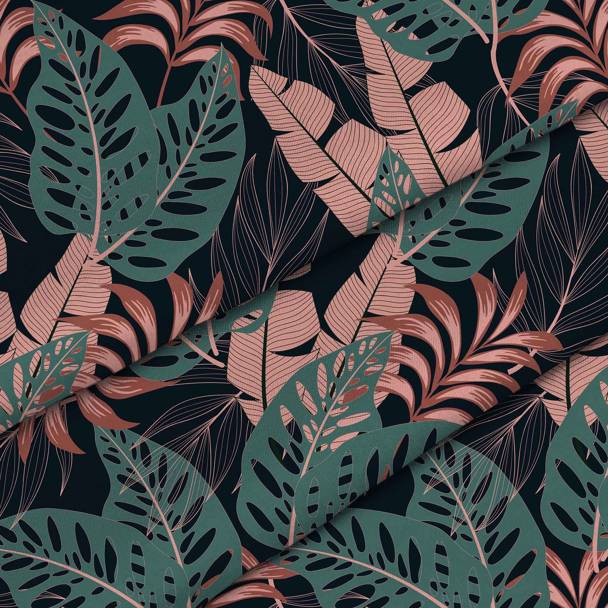 Tropical Dark Pink and Green Leaves-Tablecloth Fabric