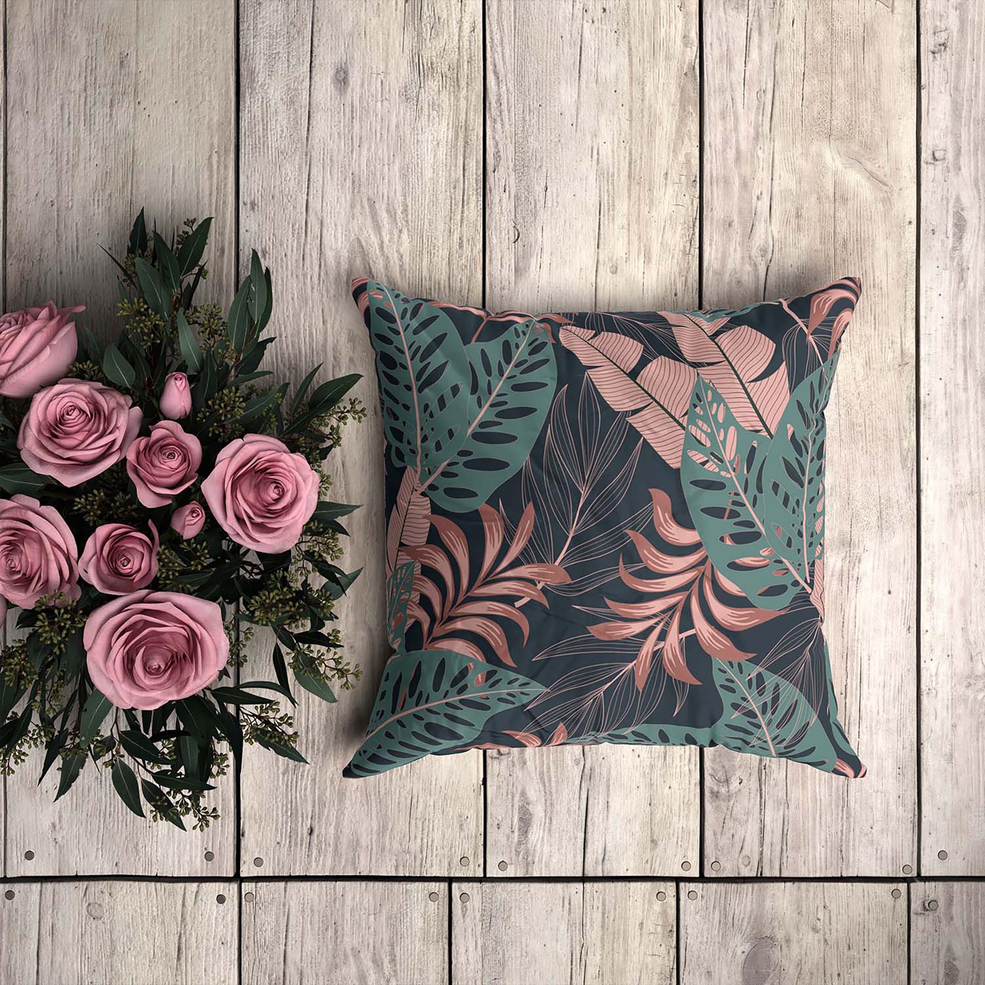 Tropical Dark Pink and Green Leaves-Flat Microfiber