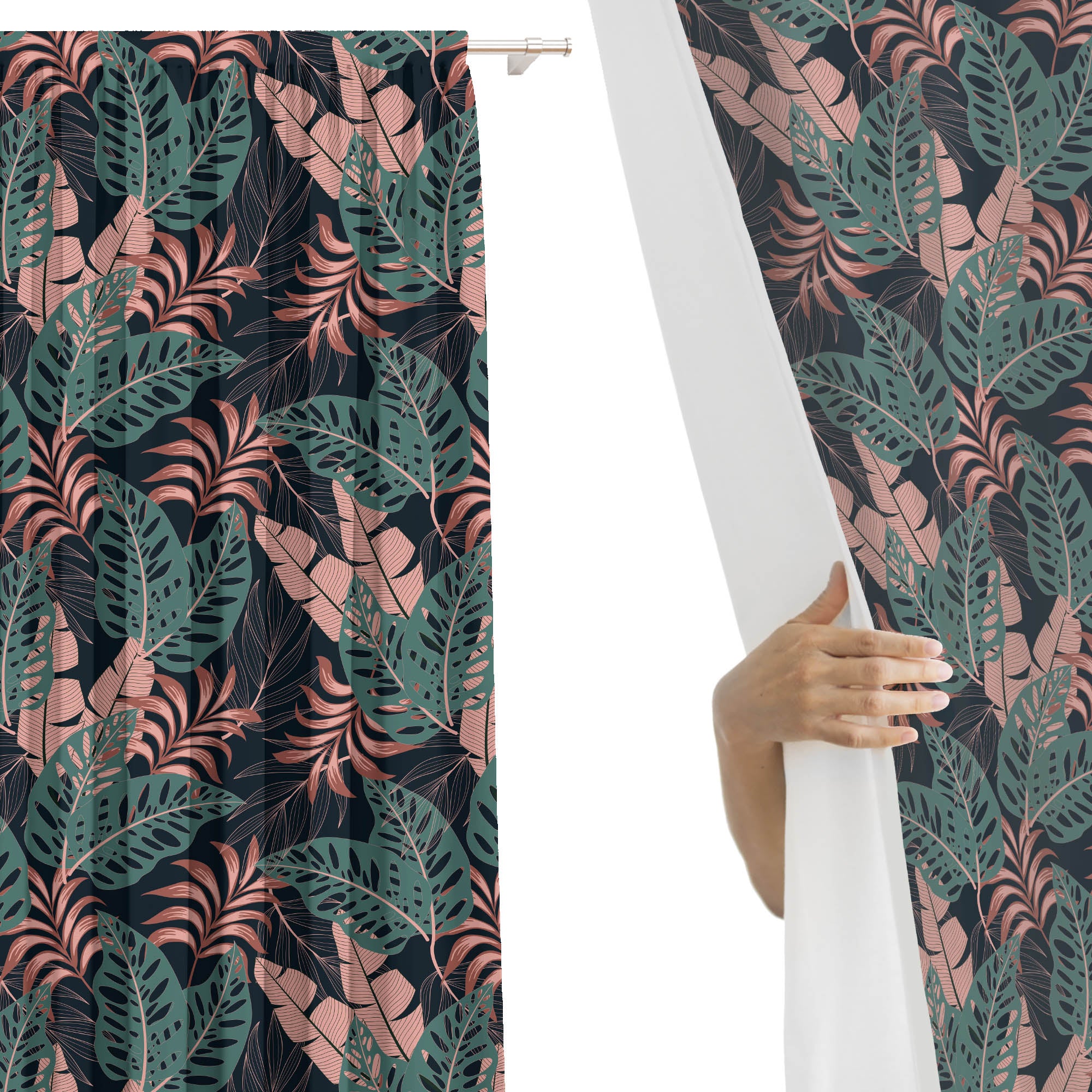 Tropical Dark Pink and Green Leaves-Flat Microfiber