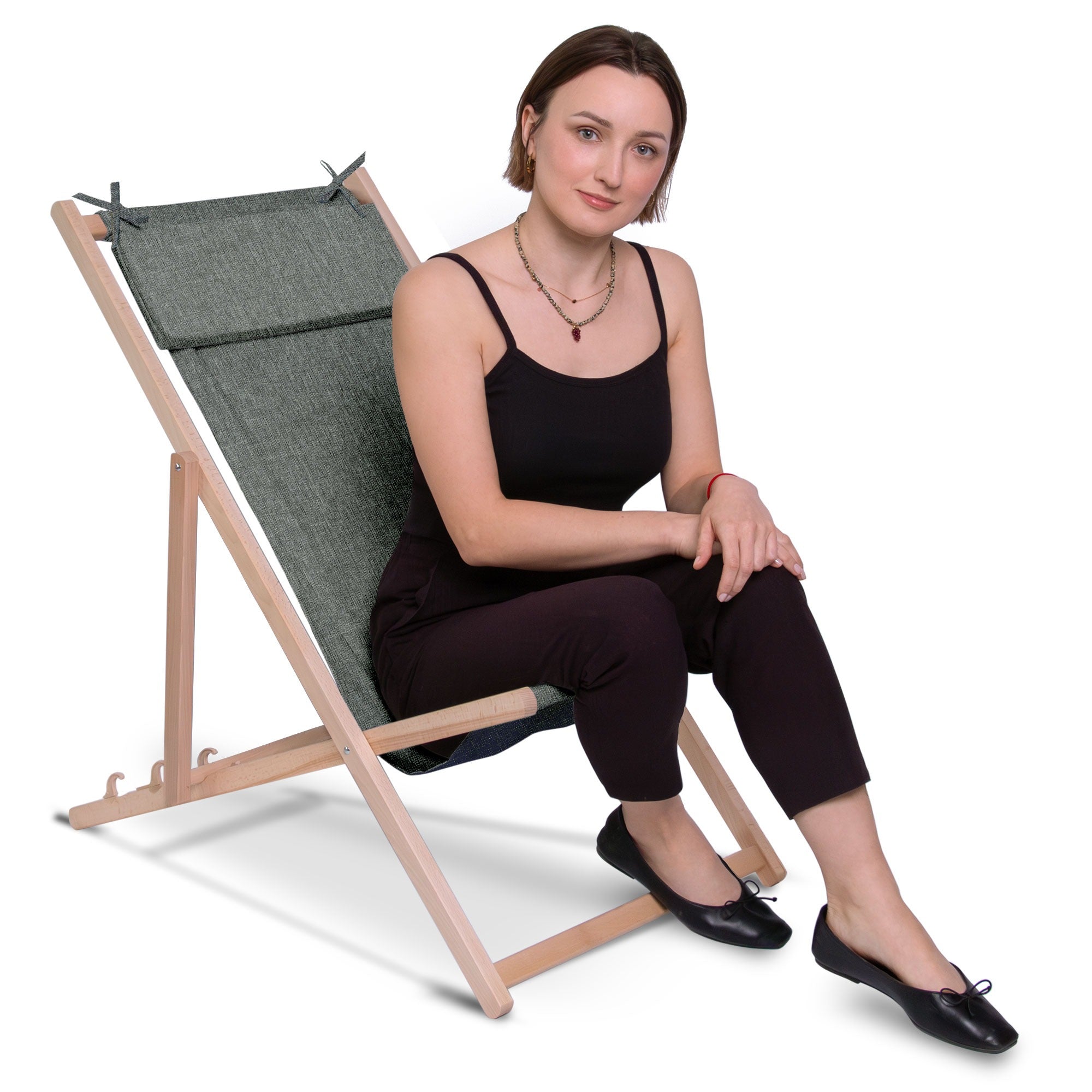 Wooden deck chair with cushion Linen imitation Star Dust