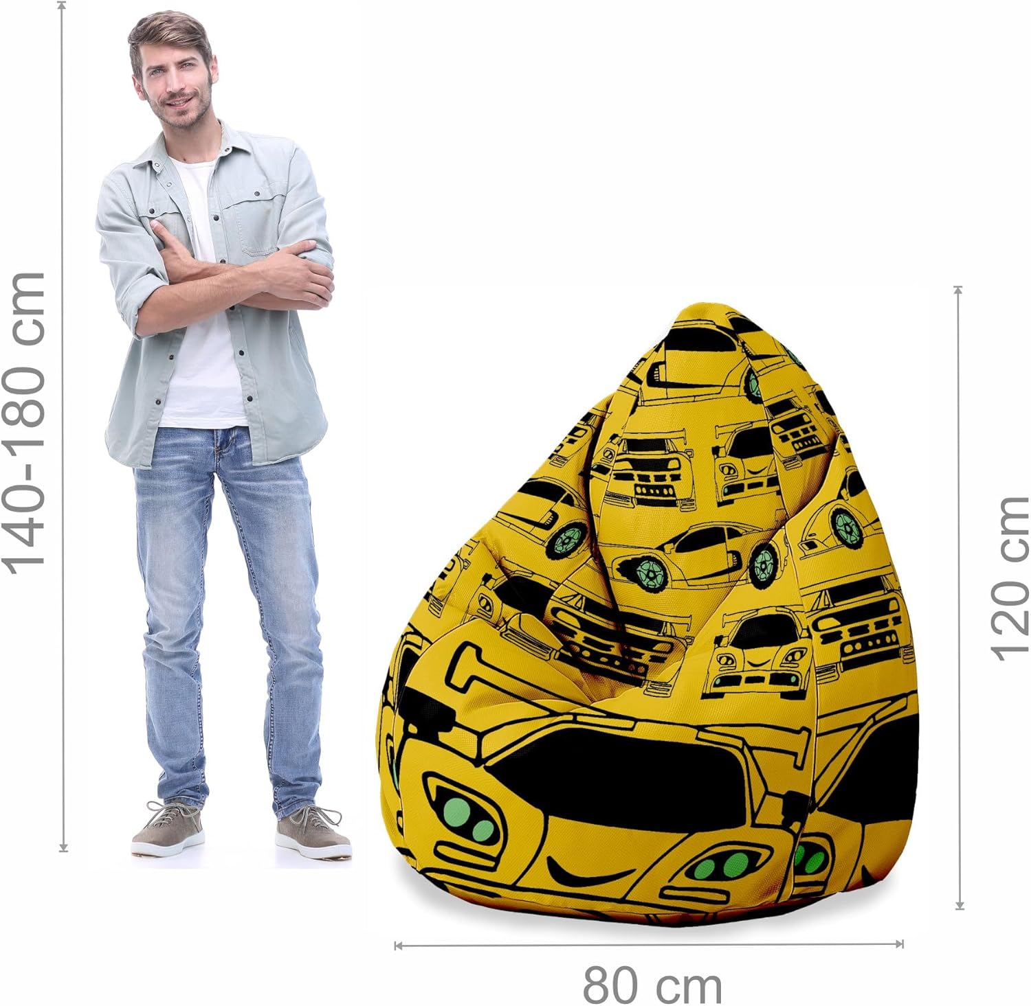 Pearshape Pouf with Footrest Yellow Car-Oxford