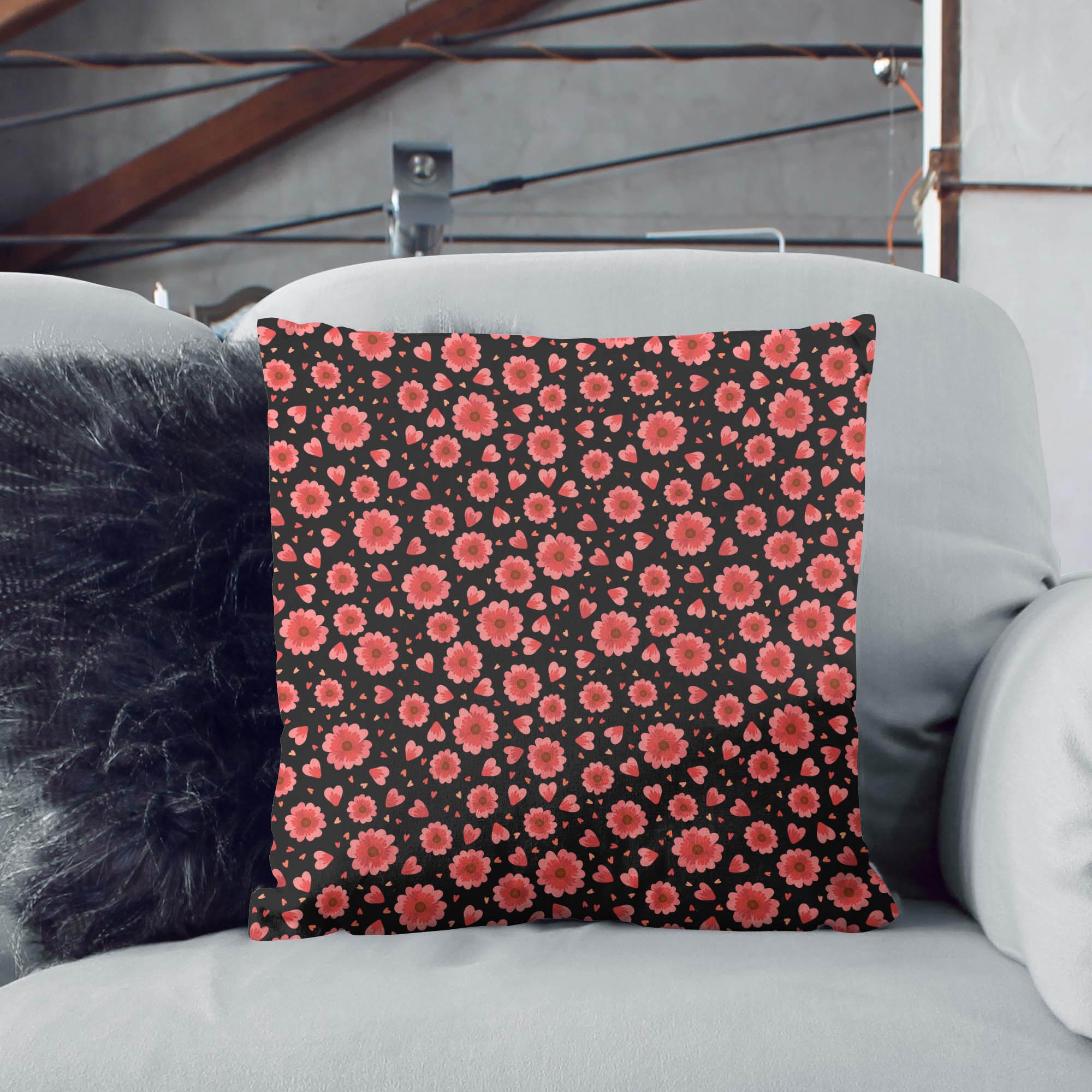 Red Flowers and Hearts-Flat Microfiber