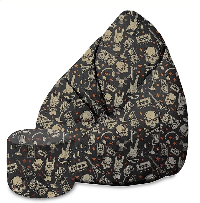 Pearshape Pouf with Footrest Skull