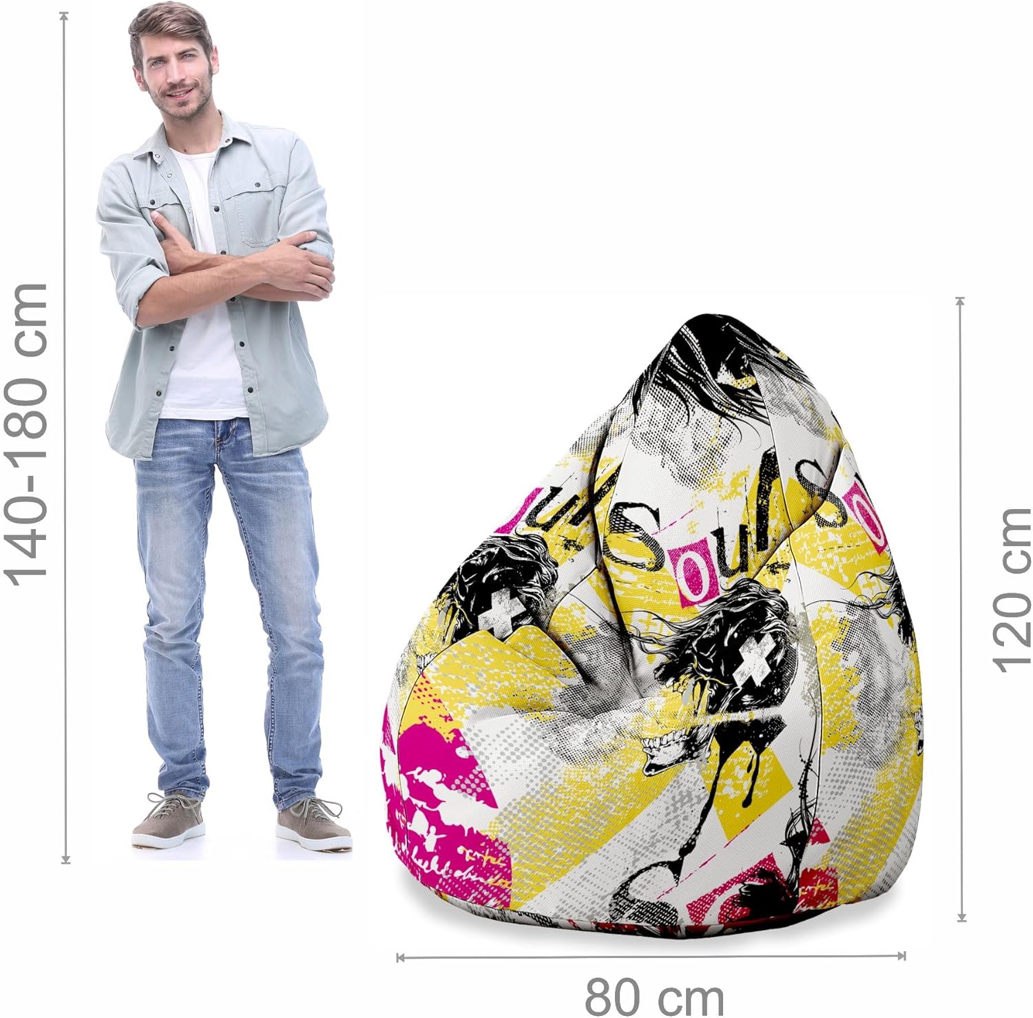 Pearshape Pouf with Footrest Screaming Faces