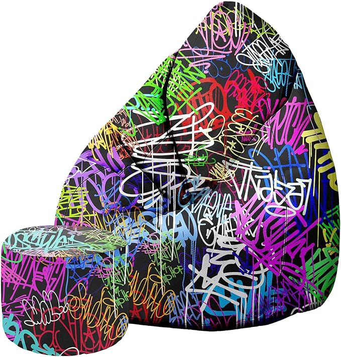 Pearshape Pouf with Footrest Graffiti