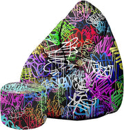 Pearshape Pouf with Footrest Graffiti-Velvet