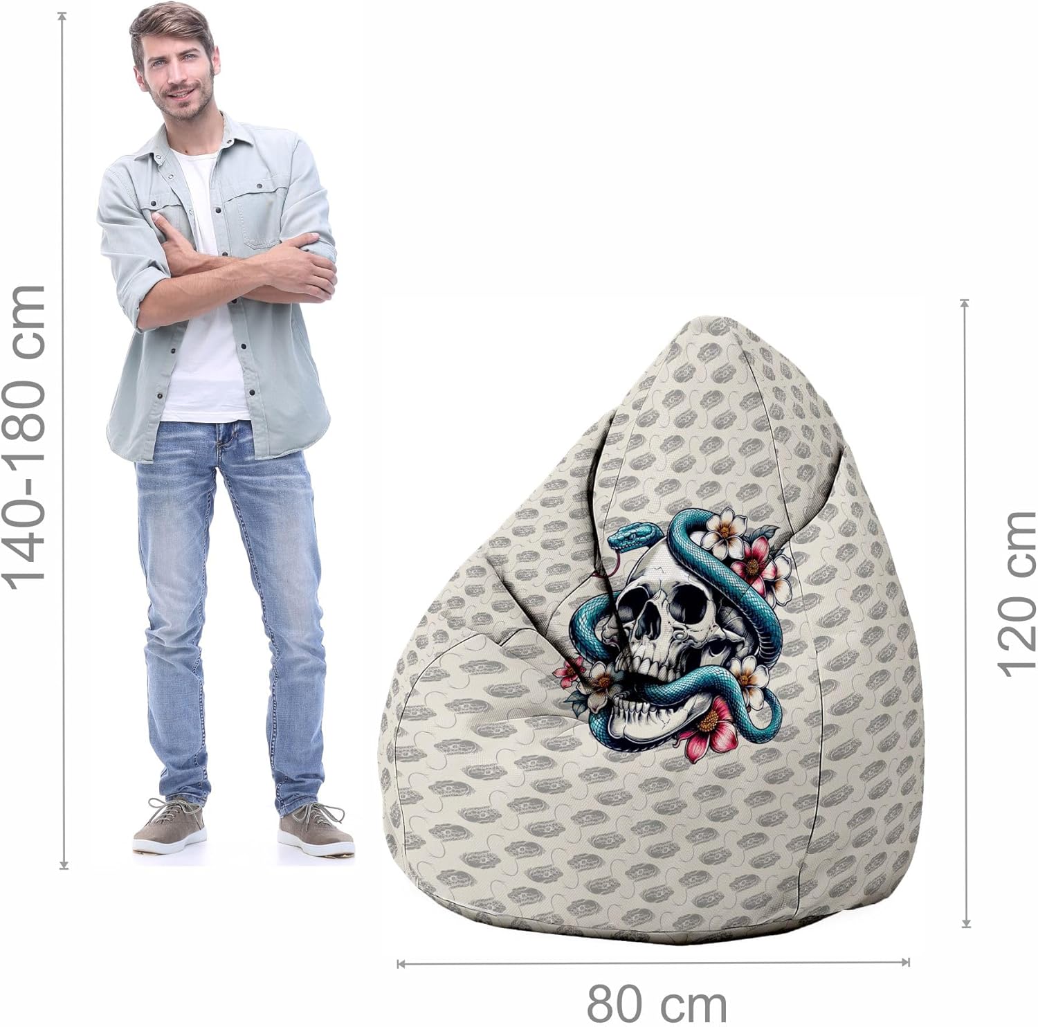 Pearshape Pouf with Footrest Snake Skull Flower