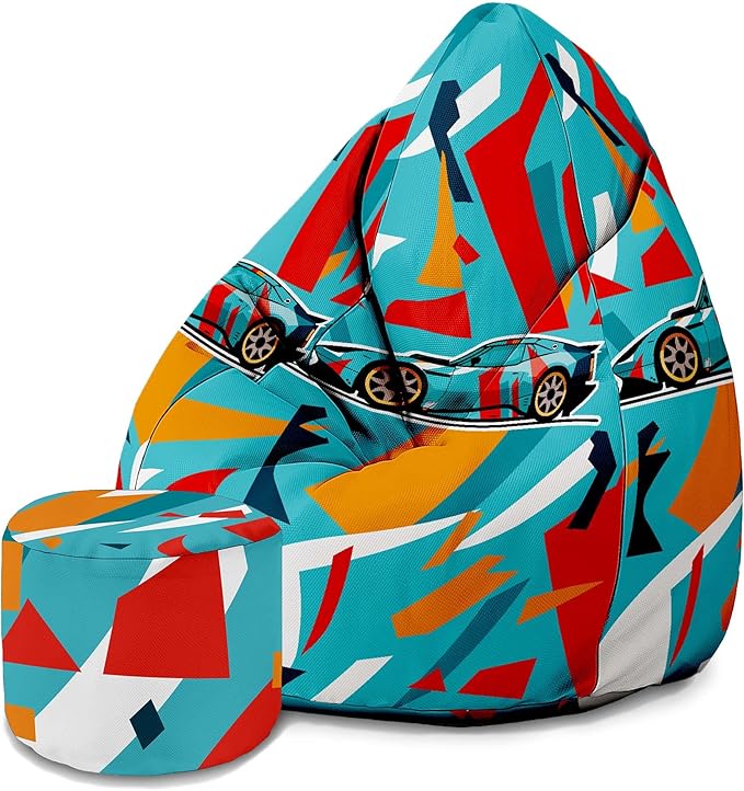 Pearshape Pouf with Footrest Color Cars