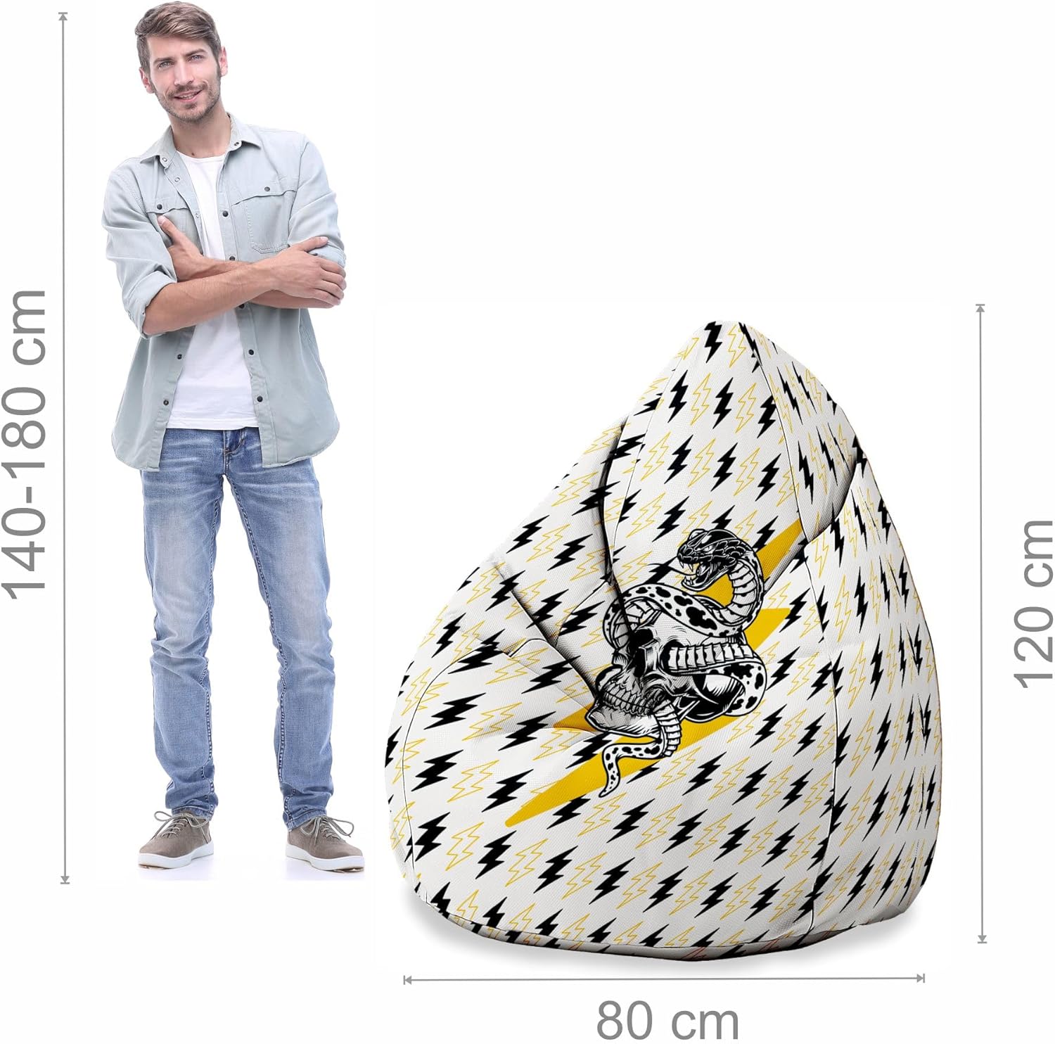 Pearshape Pouf with Footrest Snake Skull Lightning-Oxford