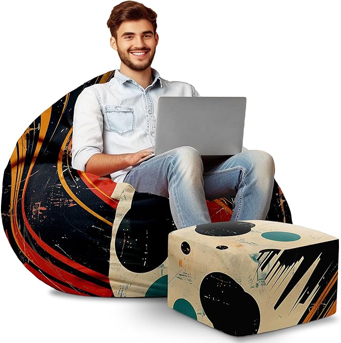 Paradise Pouf with Footrest Music-Oxford